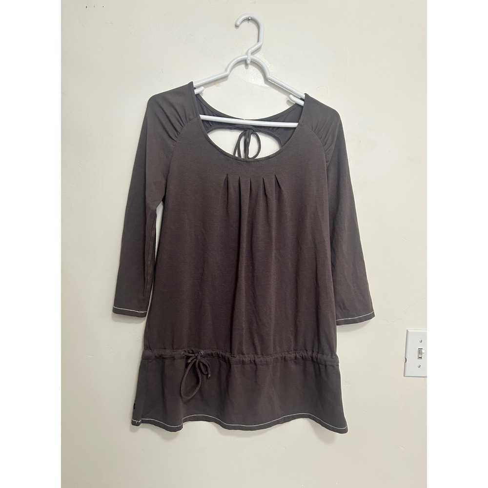Alo Yoga Coolfit Charcoal Gray Open Back Tie Tunic Top cropped Sleeve Small‎